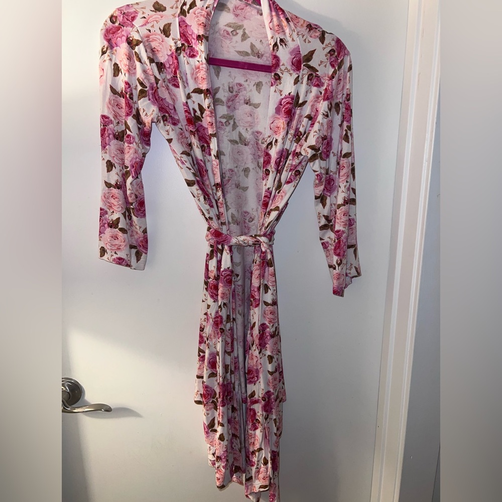 Posh peanut floral pink robe bamboo super soft can be maternity robe